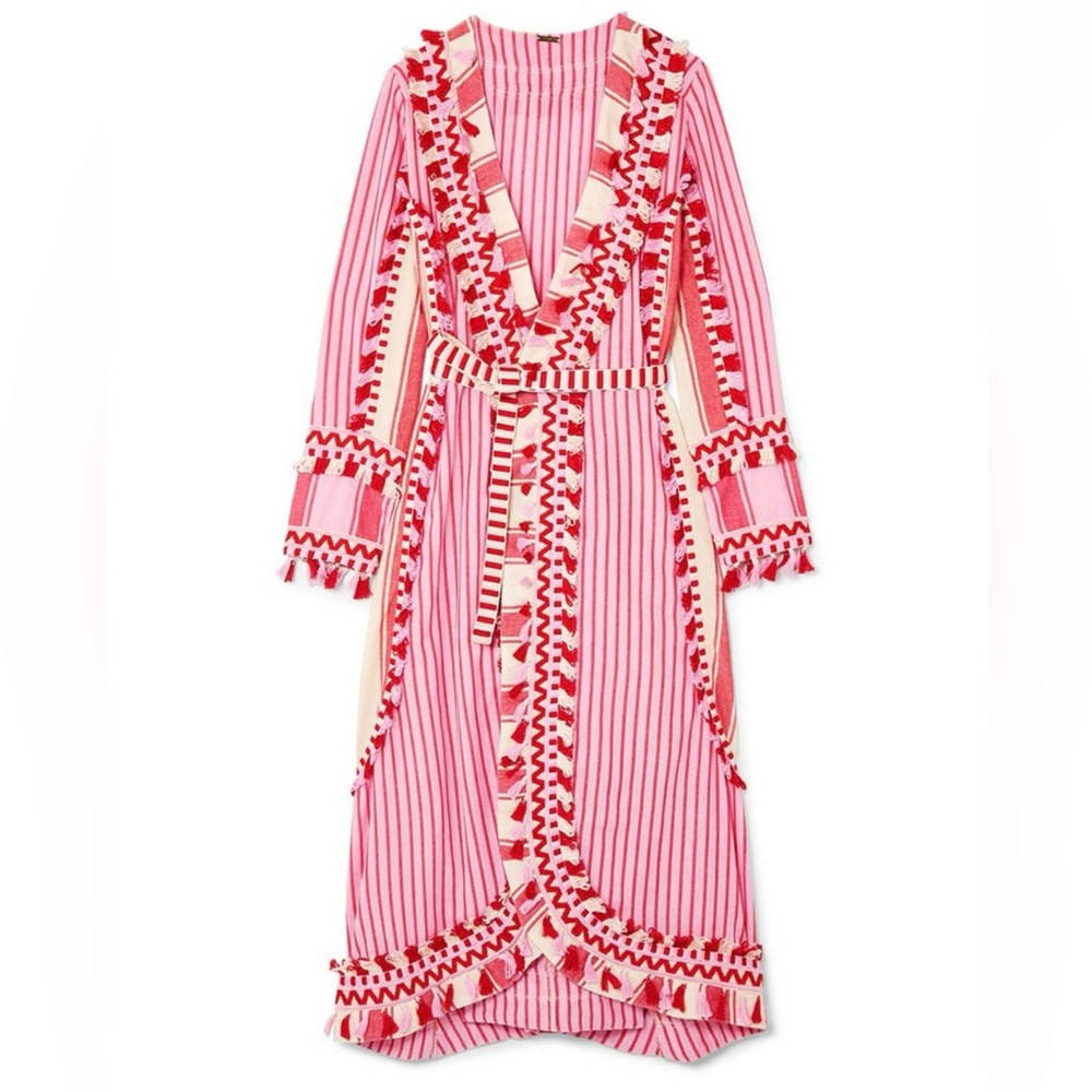 Dodo Bar Or - Pink & Red Tassel Striped Dress - Size: S